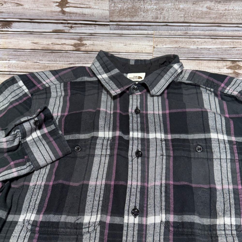 The North Face Flannel Shirt Mens Large Gray Plaid‎ Long Sleeve Button Down